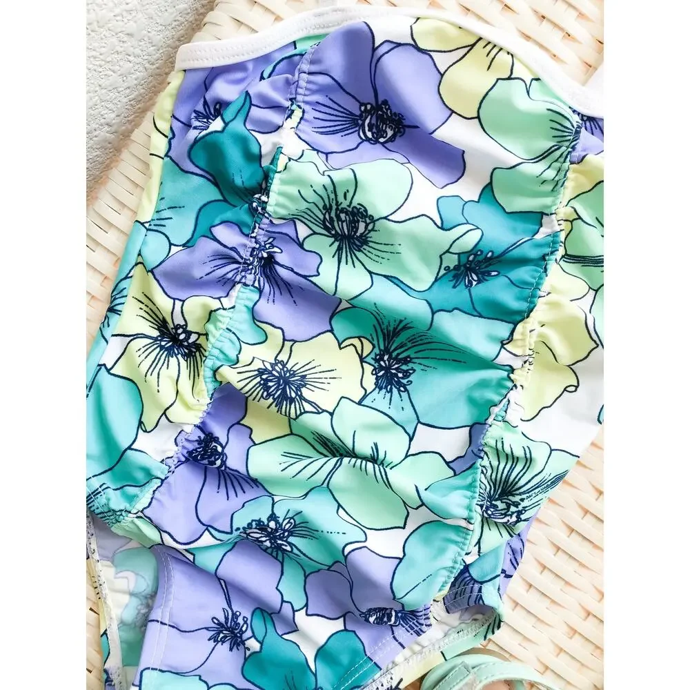 New Old Navy Floral Print Swimsuit & Matching Bow Sandals 12-18mths